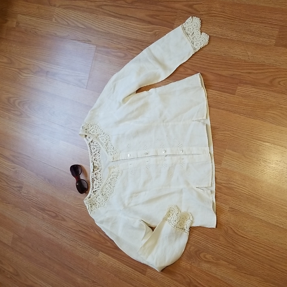 J. Jill Cream Embroidered & Lace Button-up Top NWOT